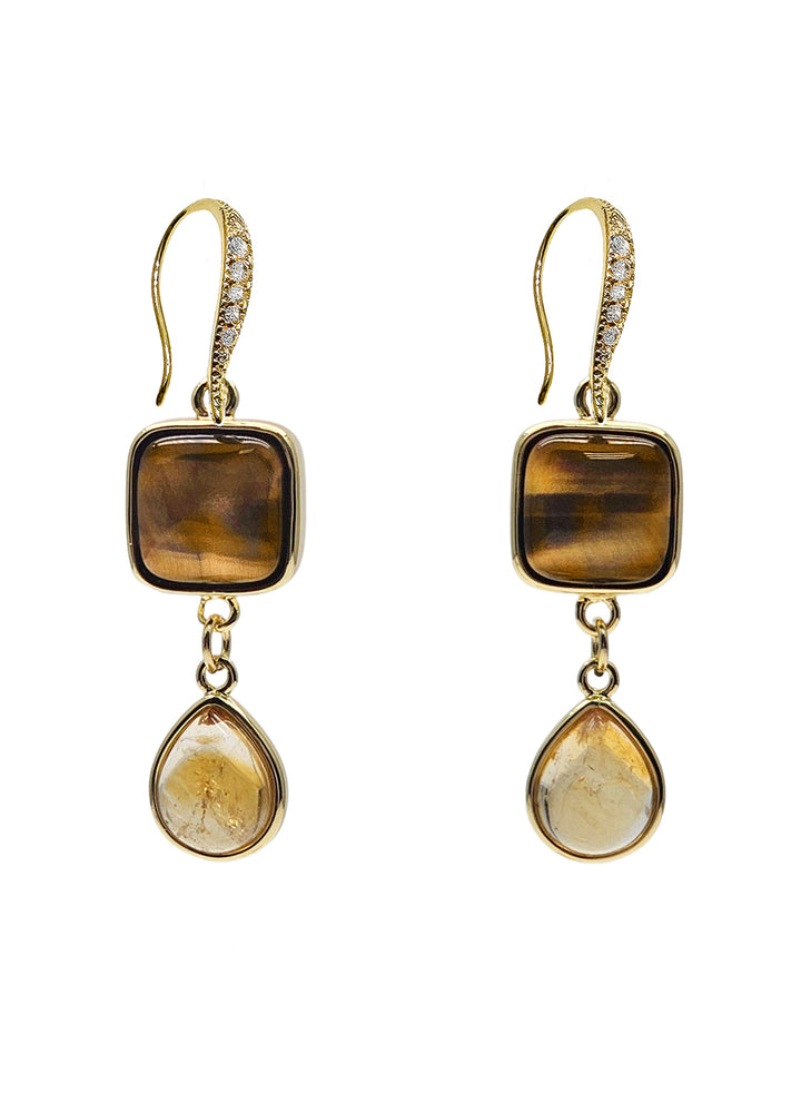 Tiger Eye With Citrine Dangle Comfort Earrings PE040