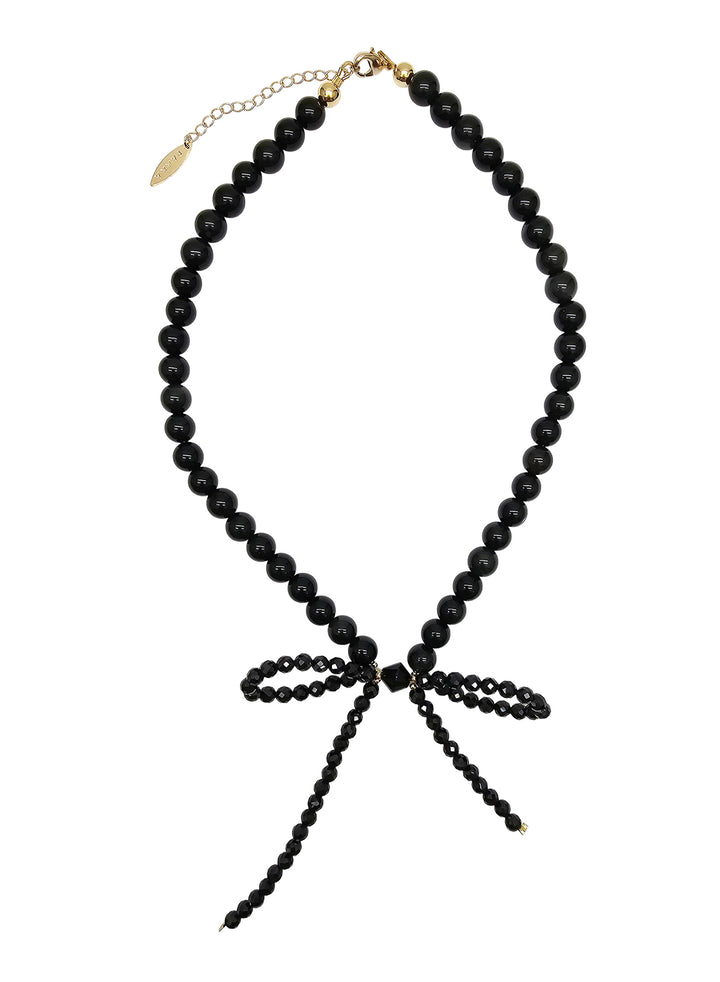 Black Obsidian Butterfly Knot Statement Necklace PN001
