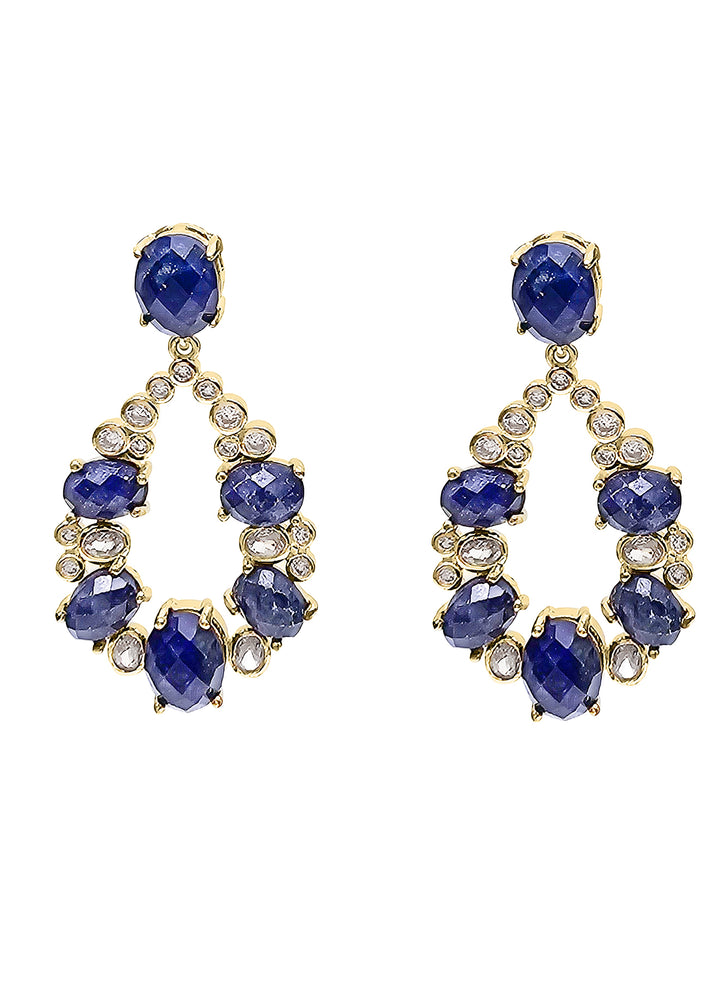 Teardrop Frame Adorned Lapis Stone Statement Earrings PE024