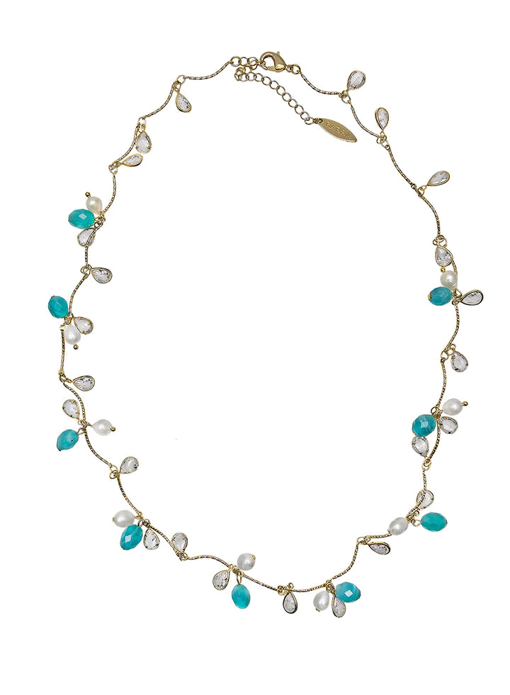 Teardrop Crystal And Amazonite Charm Delicate Necklace PN022