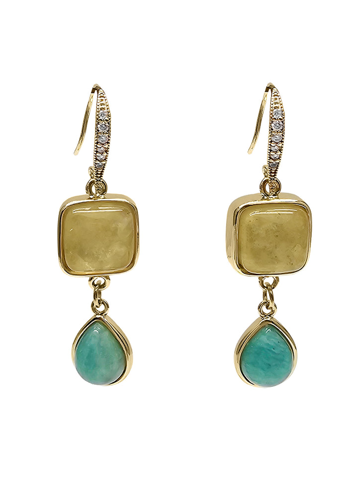 Citrine With Green Amazonite Dangle Earrings PE047