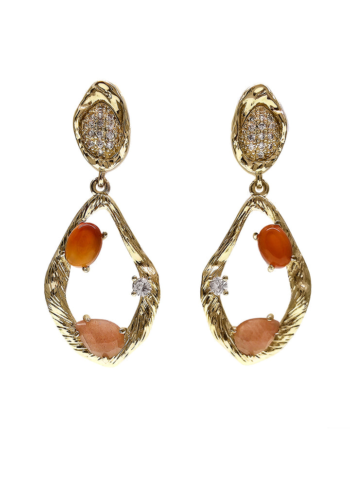 Red Hue Agate Frame Dangle Statement Earrings PE034