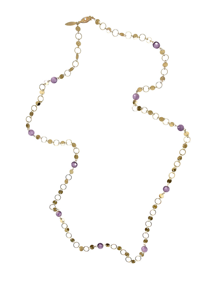 Modern Style Amethyst Long Chain Necklace PN009