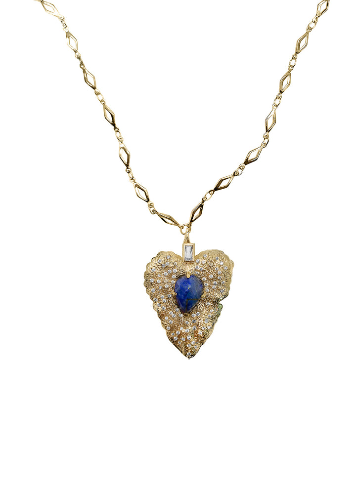 Leaf Pendant With Lapis Lazuli Stone Chain Necklace PN033