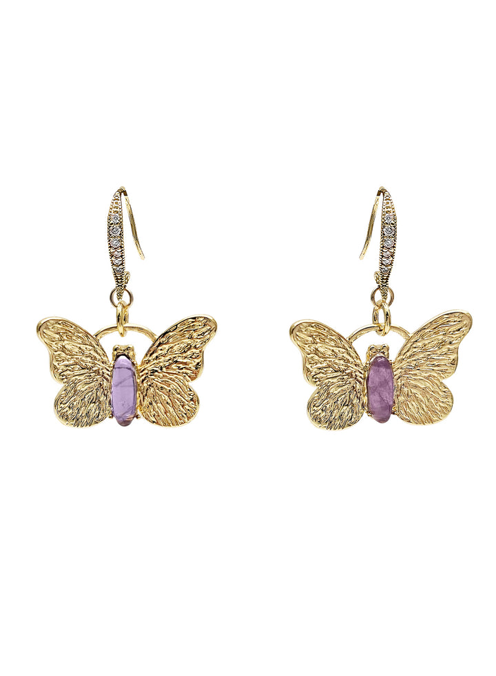 Butterfly With Amethyst Stone Dangle Earrings PE013