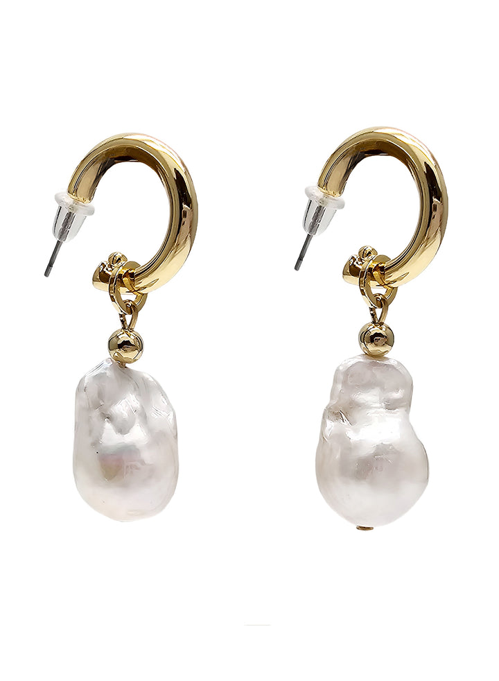 Baroque Pearls Dangle Hoop Earrings PE007