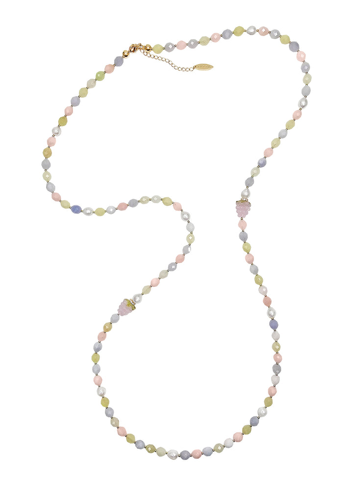 Morganite With Pink Raspberry Long Necklace PN040