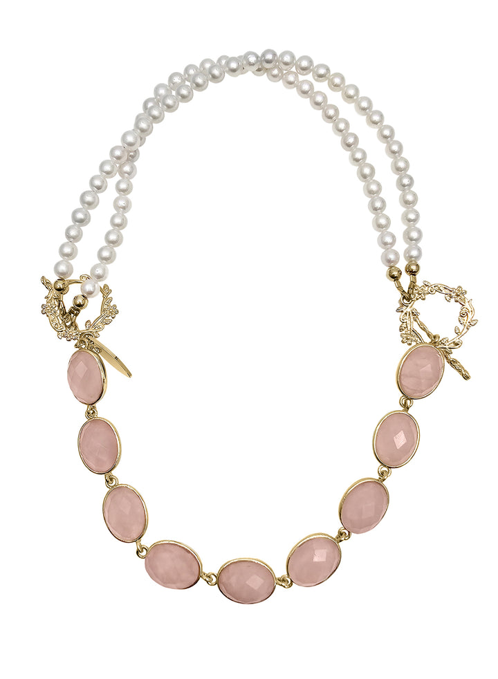 Rose Quartz And Freshwater Pearls Versatile Necklace PN041