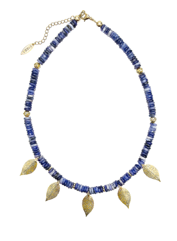 Bohemian Style Sodalite With Leaves Charms Statement Necklace PN030