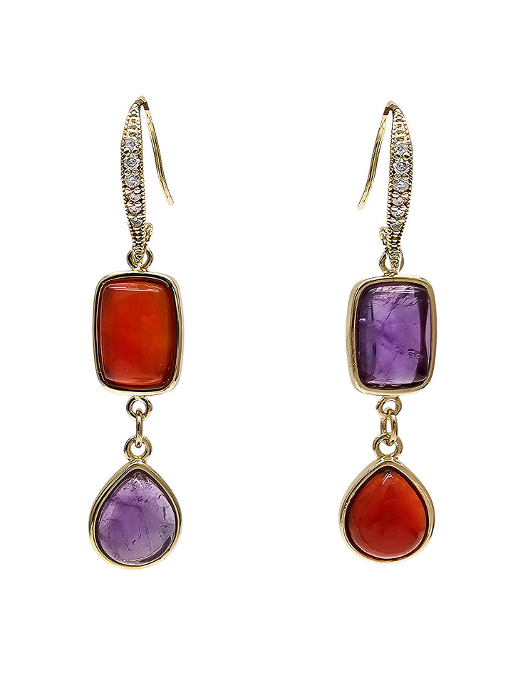 Red Agate And Purple Amethyst Color Matching Dangle Earrings PE012