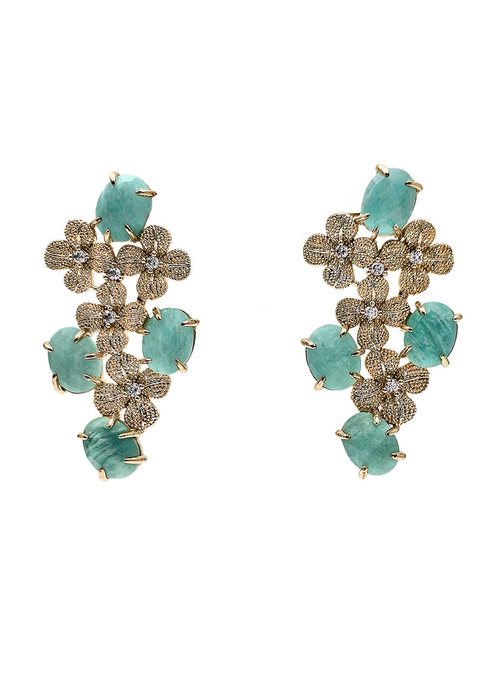 Amazonite Flower Setting Statement Earrings PE014