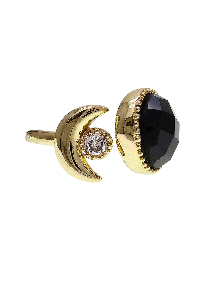 Black Agate And Zircon Open Ring PR001