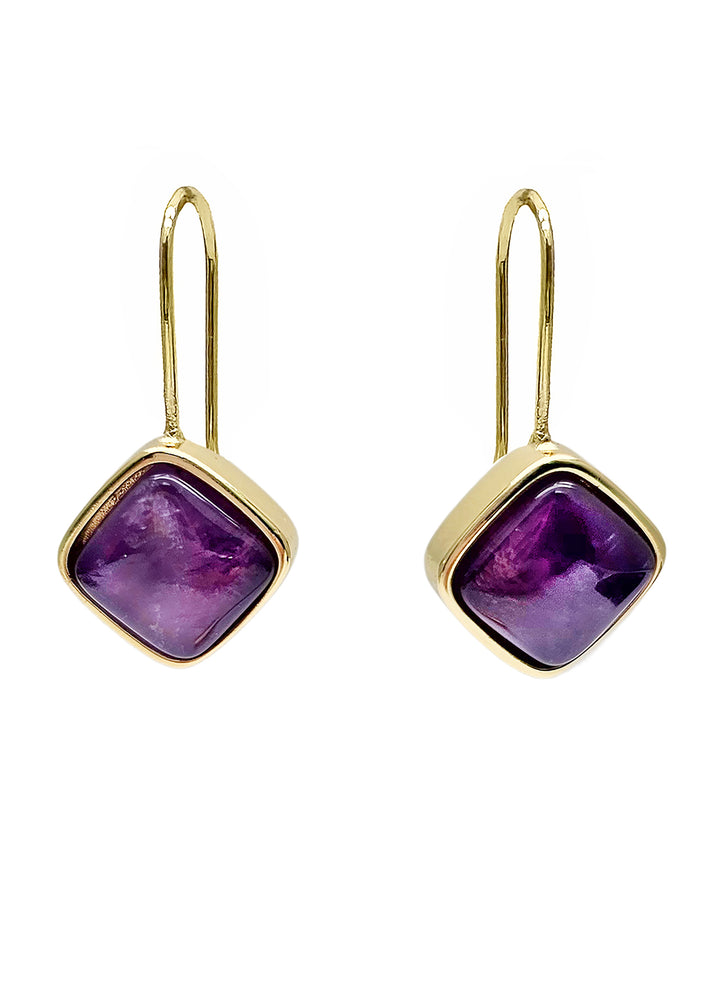 Square Shaped Amethyst Minimalist Earrings PE009