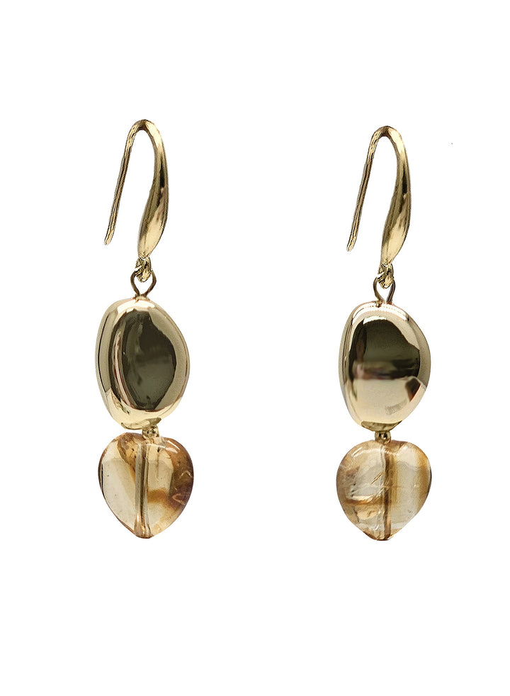 Modern Style Heart Citrine Dangle Earrings PE039