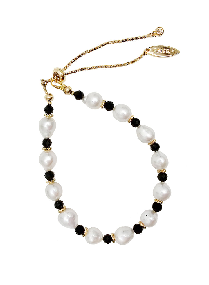 Freshwater Pearls With Black Obsidian Adjustable Bracelet PB001