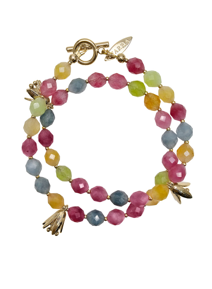 Tourmaline With Flower Charm Double Layers Bracelet PB019