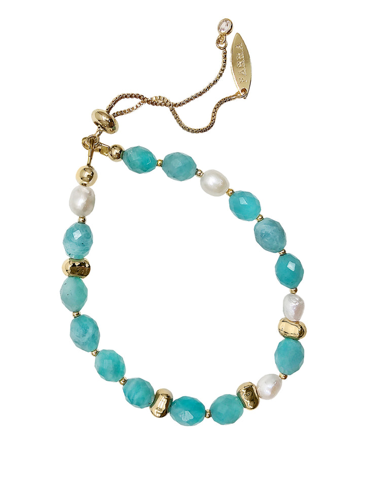 Amazonite With Freshwater Pearls Adjustable Bracelet PB007