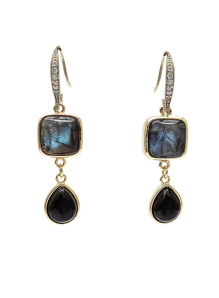 Labradorite With Teardrop Obsidian Earrings PE003