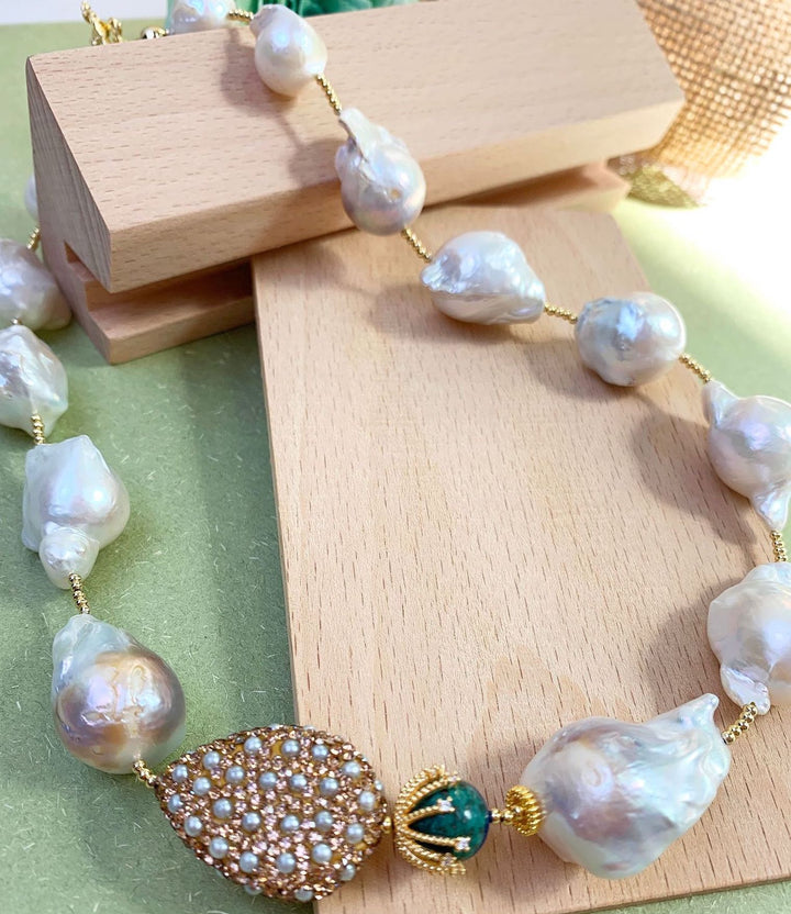 Baroque Pearl With Rhinestones Gorgeous Necklace GN018 - FARRA