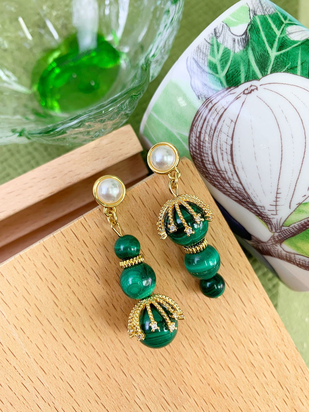 Malachite Artistic Asymmetric Earrings GE014 - FARRA
