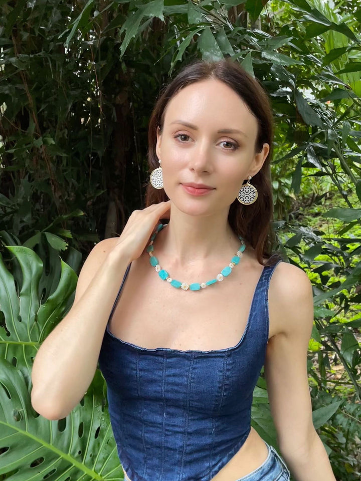 Amazonite With Floral Charms Necklace GN025 - FARRA