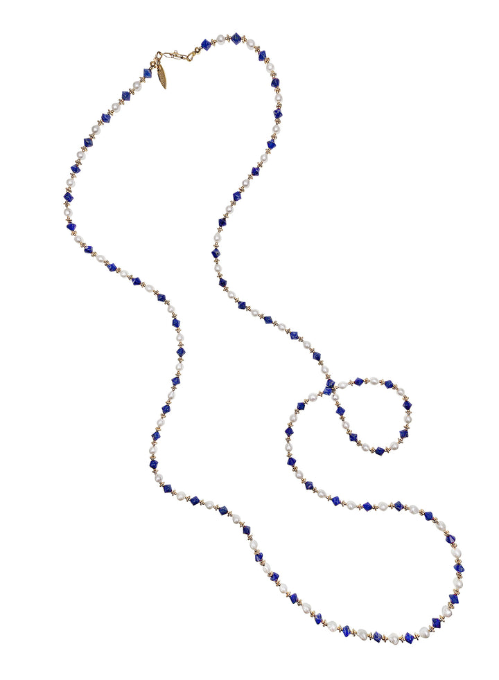 White Pearls And Blue Lapis Versatile Long Necklace PN032