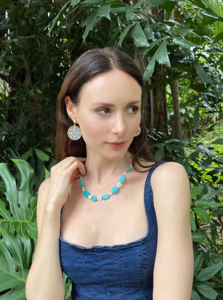 Amazonite With Floral Charms Necklace GN025 - FARRA