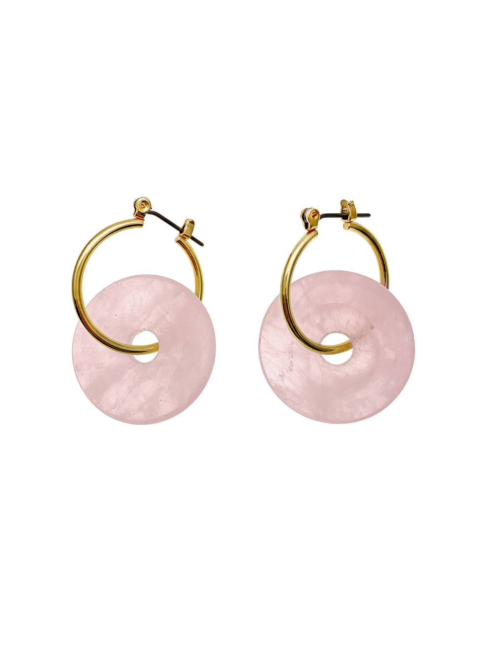 Rose Quartz Simple Round Donuts Clip On Earrings EE028 - FARRA