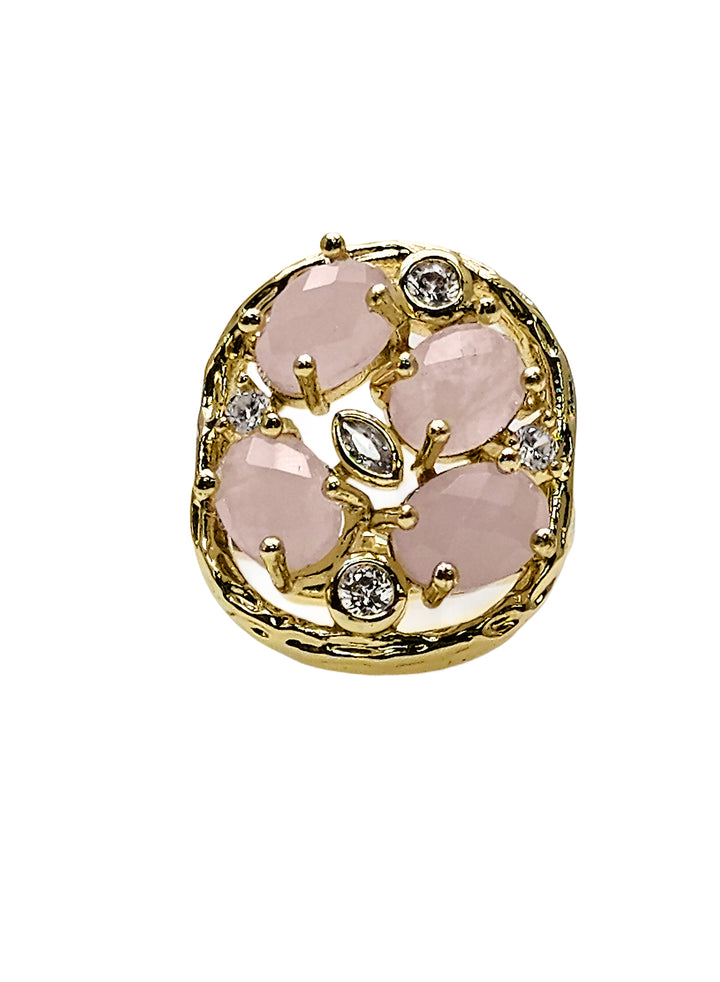 Rose Quartz With Zircon Setting Statement Ring PR014