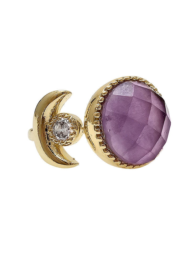 Amethyst And Zircon Adjustable Open Ring PR004