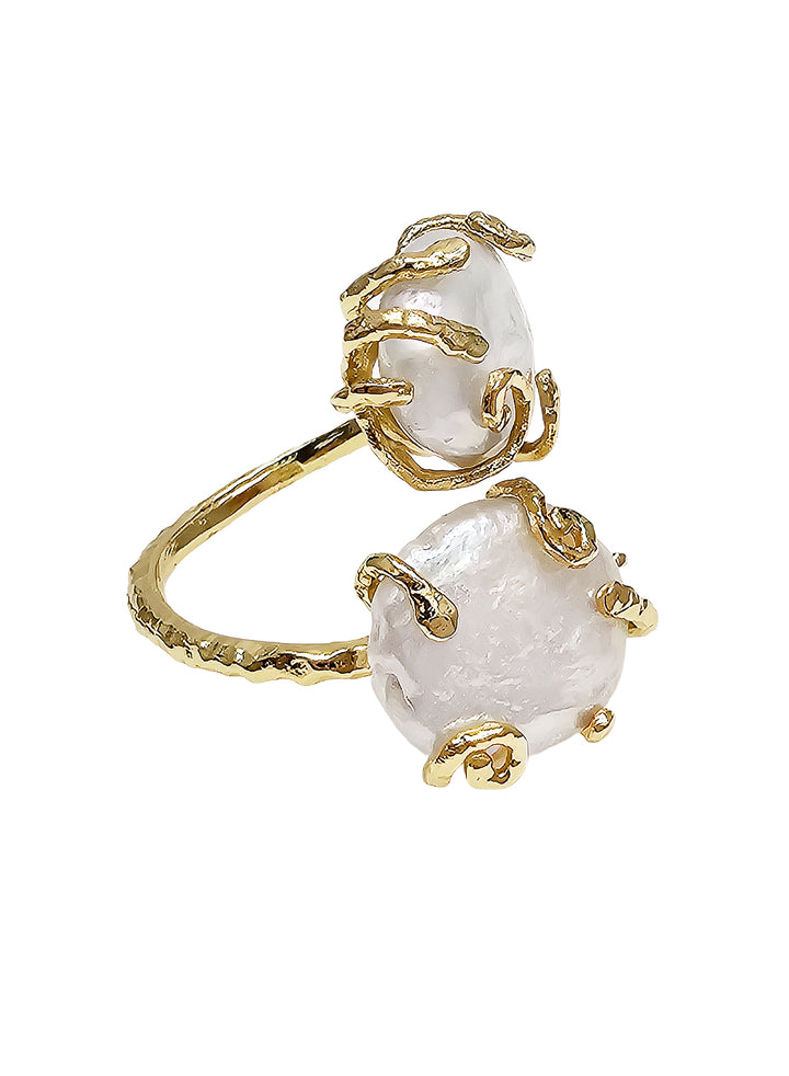 Flat Baroque Pearls Open Statement Ring PR003
