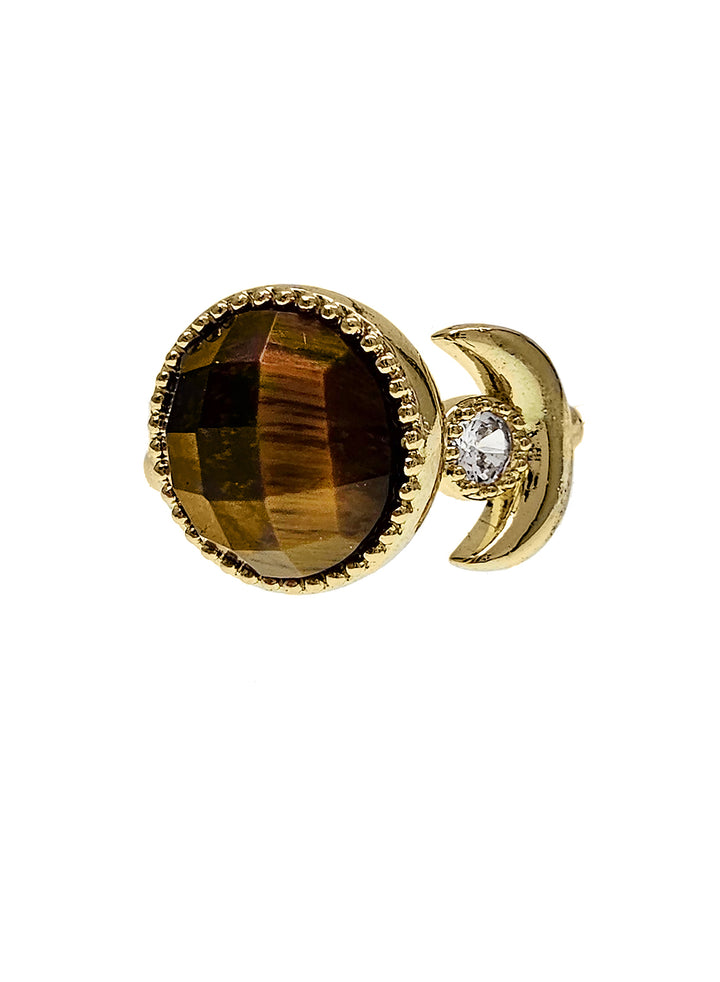 Brown Tiger-eye With Zircon Open Ring PR020