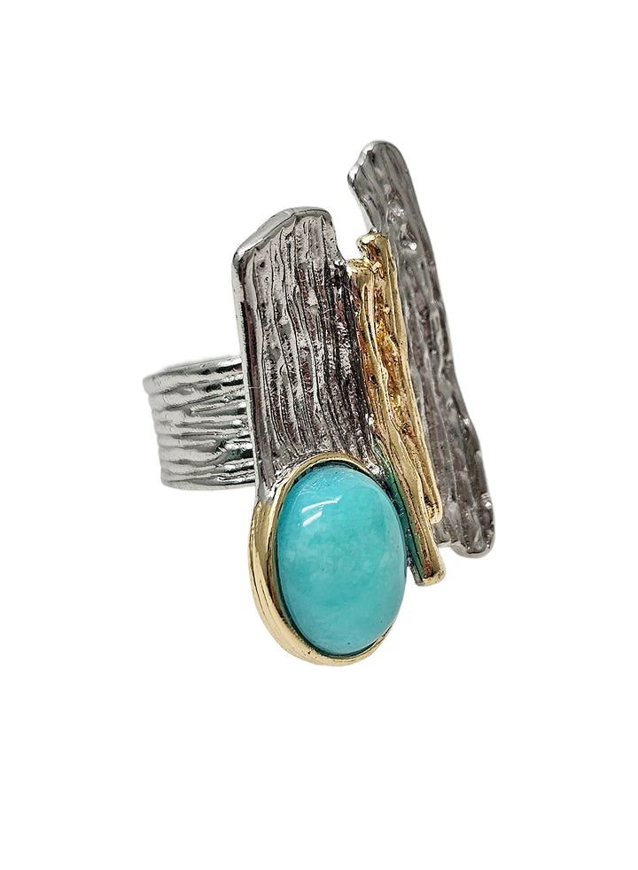 Amazonite Stone Setting Platinum Statement Ring PR008