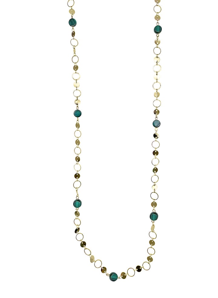 Round Shaped Gold Chain With Malachite Long Necklace PN062