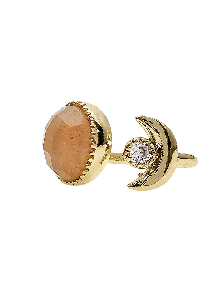 Orange Moonstone With Zircon Open Ring PR017