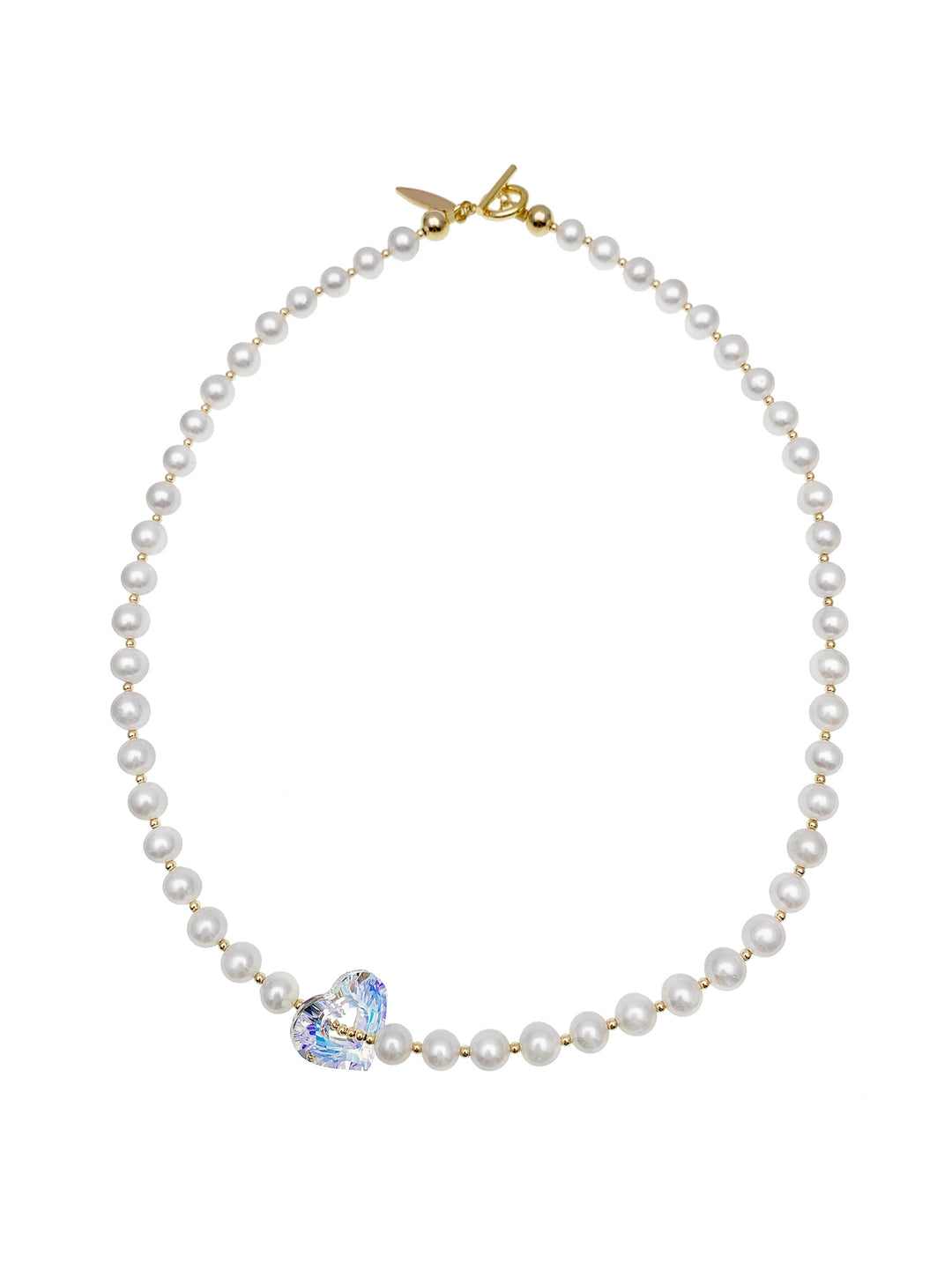 Freshwater Pearls With Swarovski Crystal Heart Charm Short Necklace EN043 - FARRA