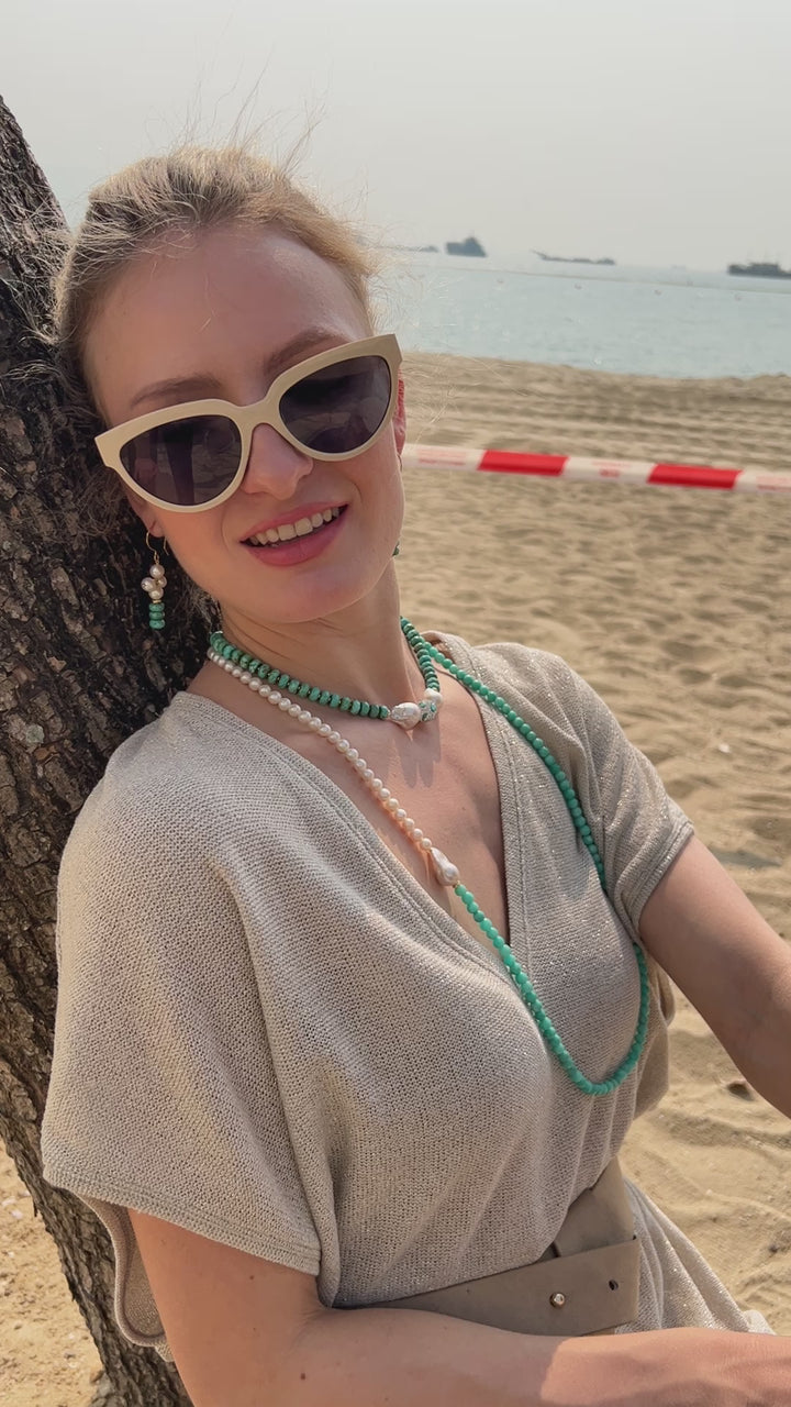 Turquoise With Baroque Pearls Statement Necklace JN057
