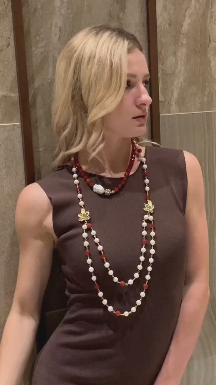 Collier court en agate rouge avec perles baroques HN034