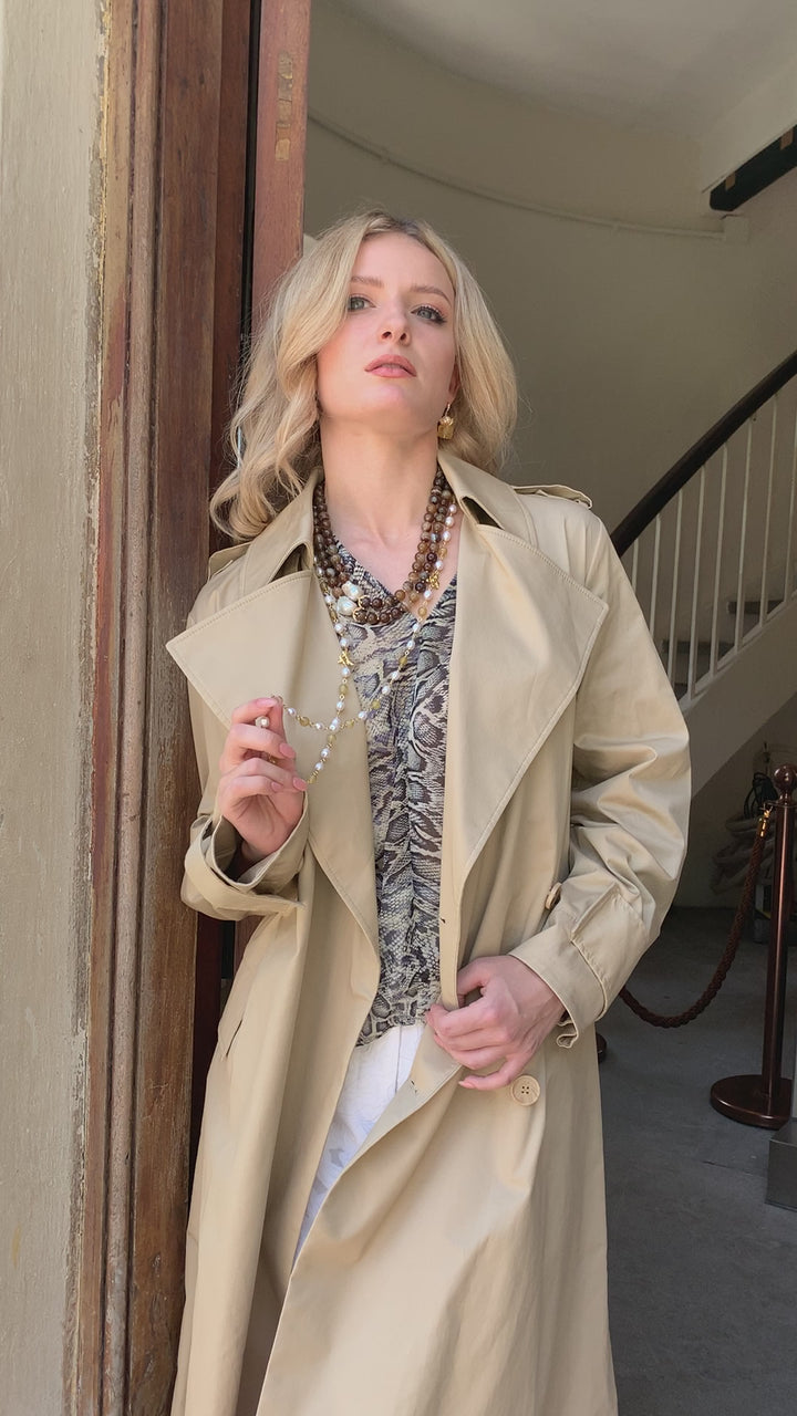 Brown Agate With Baroque Pearls Double Layers Necklace HN017