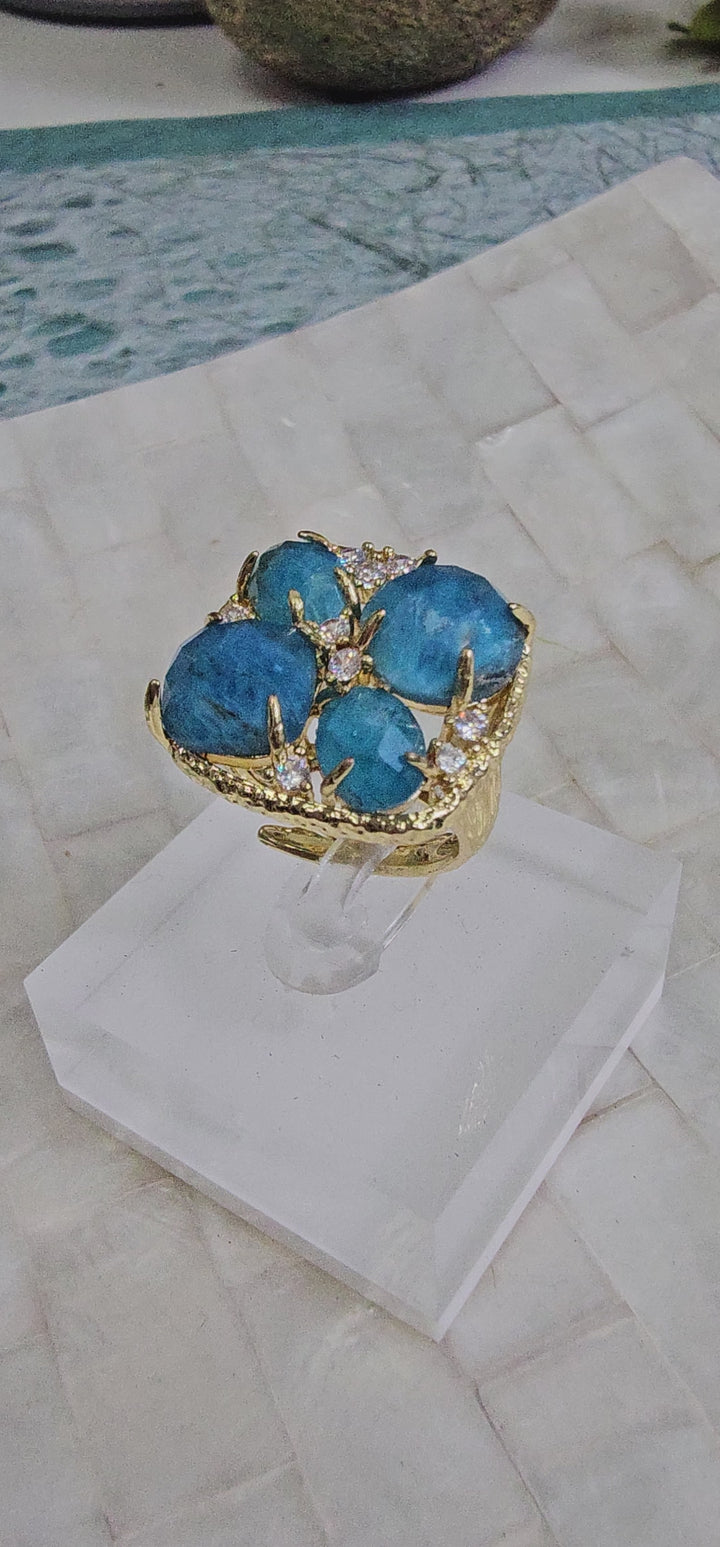 Flower Apatite Stone Statement Adjustable Ring NR012