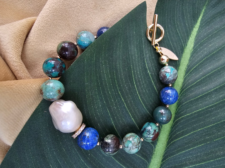Phoenix Lapis With Baroque Pearls Bracelet NB011