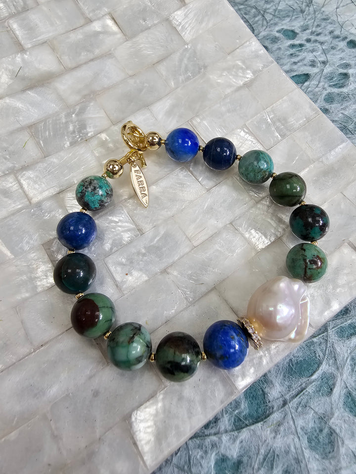 Phoenix Lapis With Baroque Pearls Bracelet NB011