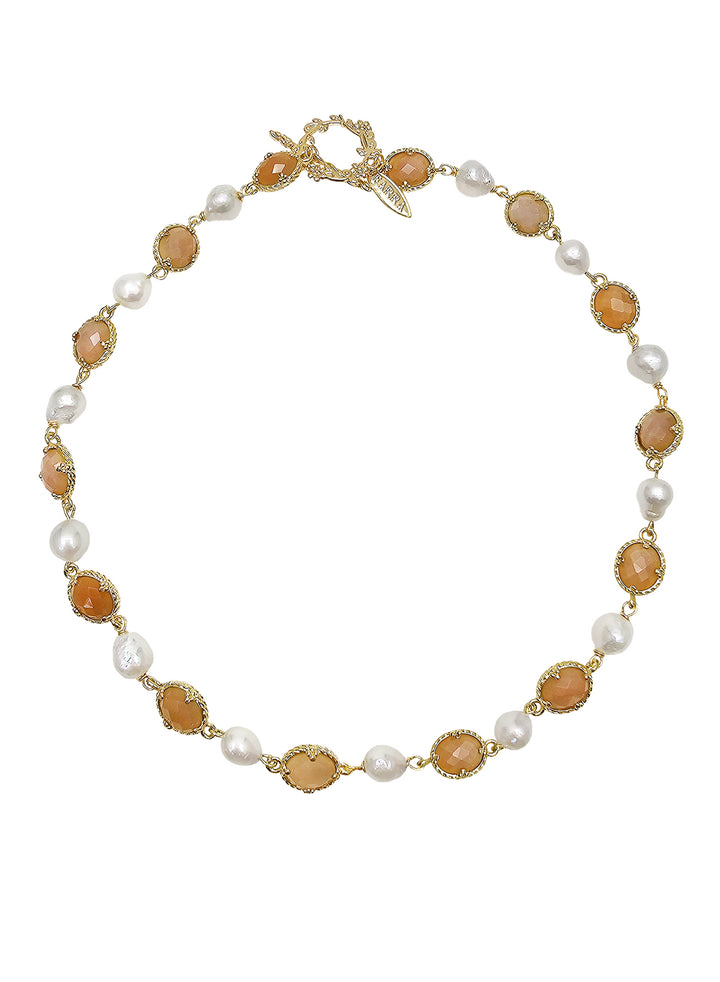 Freshwater pearls With Orange Moonstone Statement Necklace PN044
