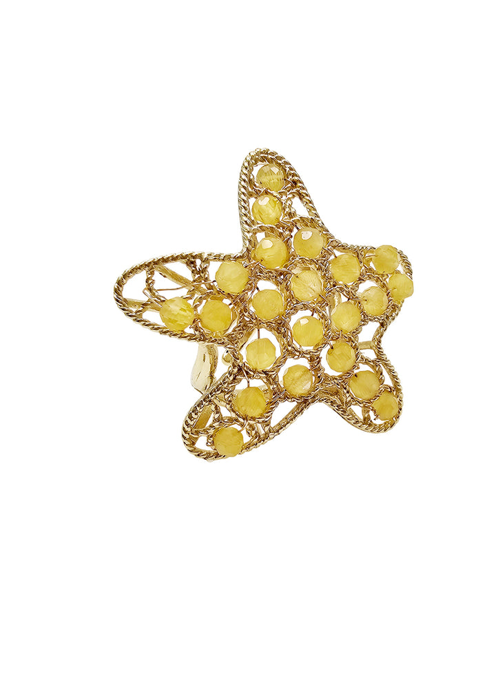 Yellow Agate Star Setting Statement Ring PR021