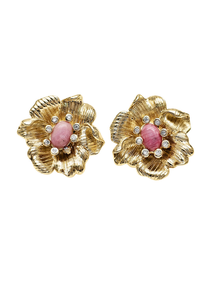 Rhodonite Stone Flower Setting Statement Stud Earrings PE037