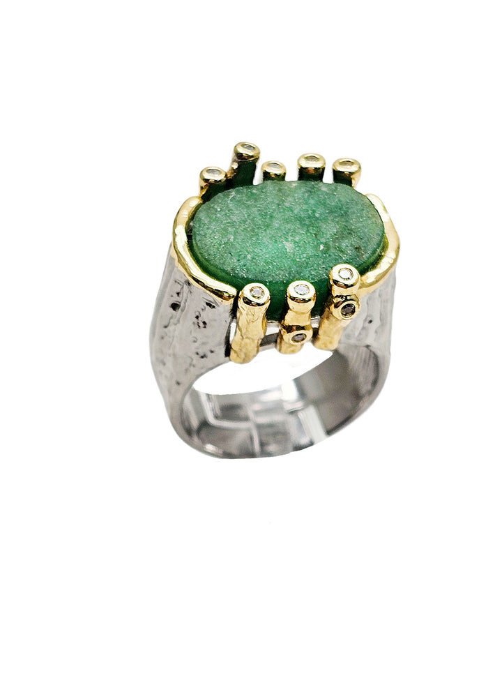 Frosted Green Aventurine Stone Setting Ring PR023