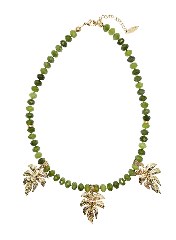 Green Jade With Leaves Pendant Statement Necklace PN066