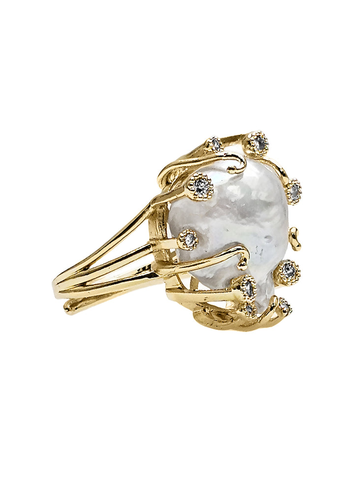 Baroque Pearls With Gold Band Adjustable Ring PR002