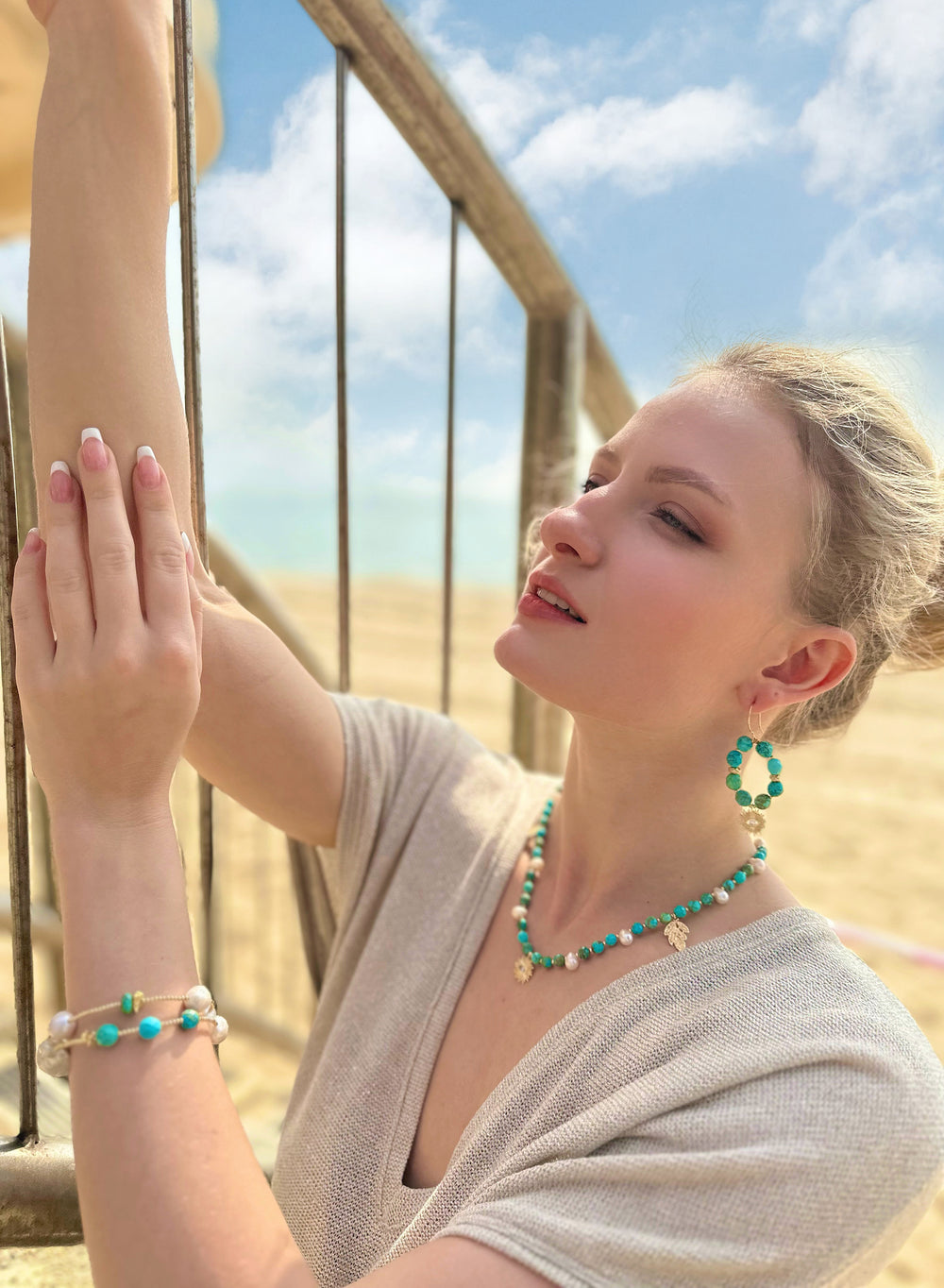 Turquoise with Evil Eye Pendant Necklace JN054 - FARRA