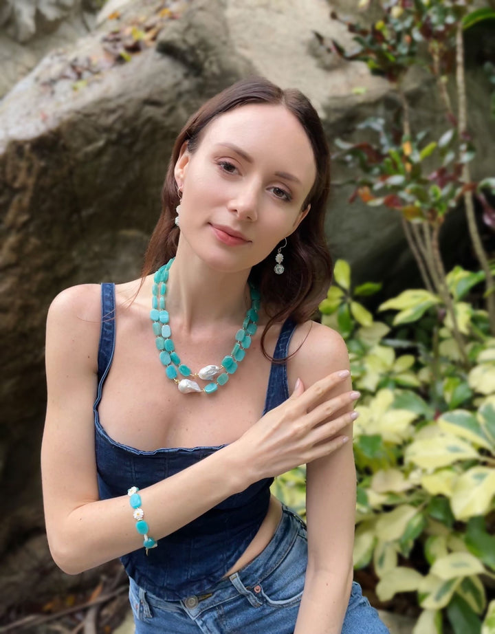Amazonite With Floral Charms Bracelet GB008 - FARRA